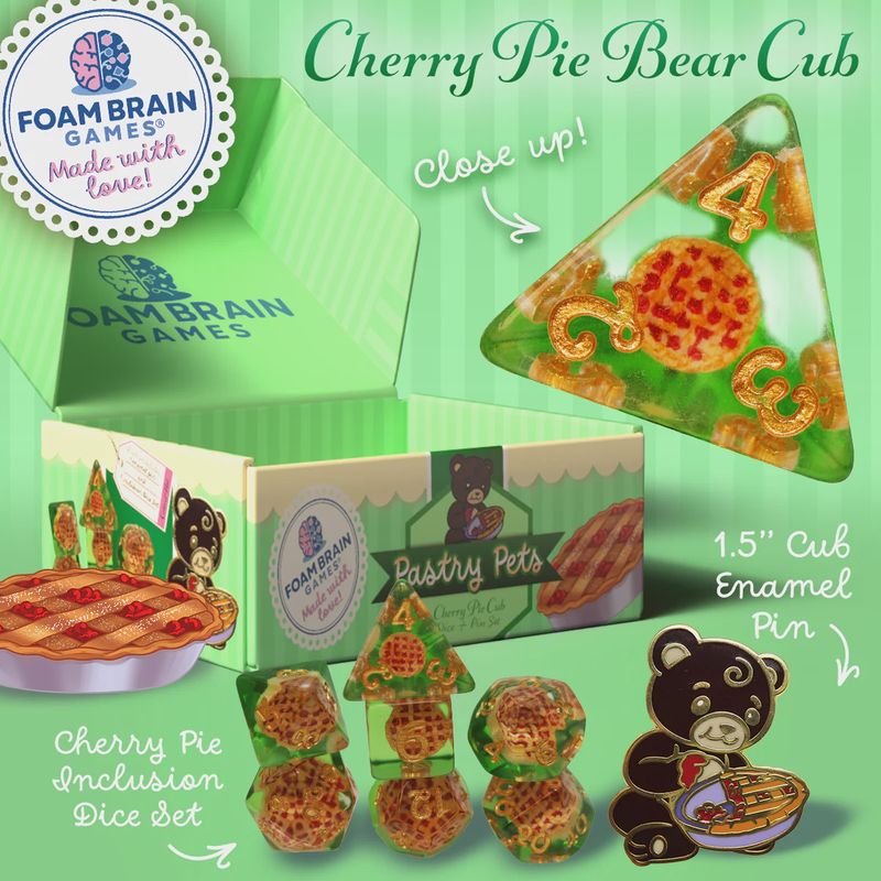 Pastry Pets: Cherry Pie Bear Cub - Pin &amp; RPG Dice Set