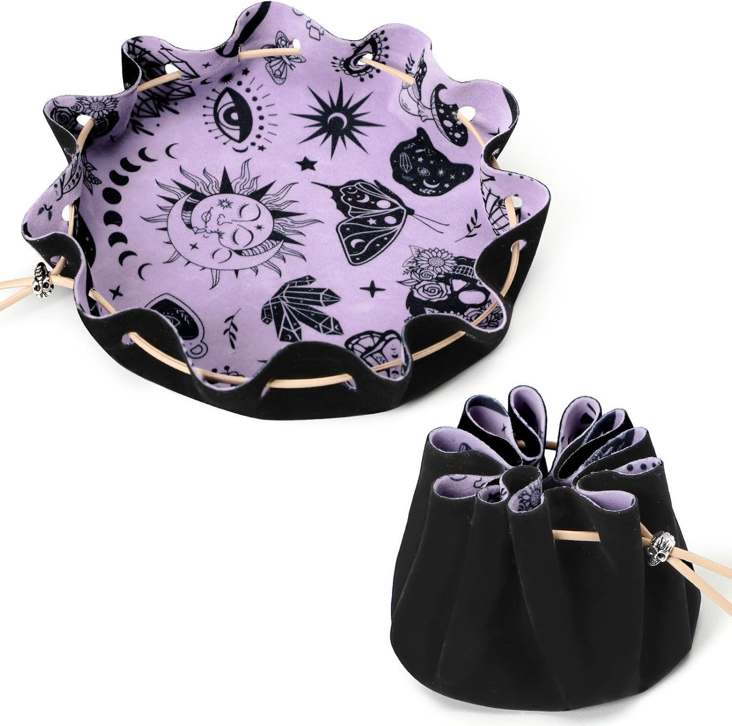 Drawstring Storage Bag and Velvet Dice Rolling Tray, color: Black &amp; Purple