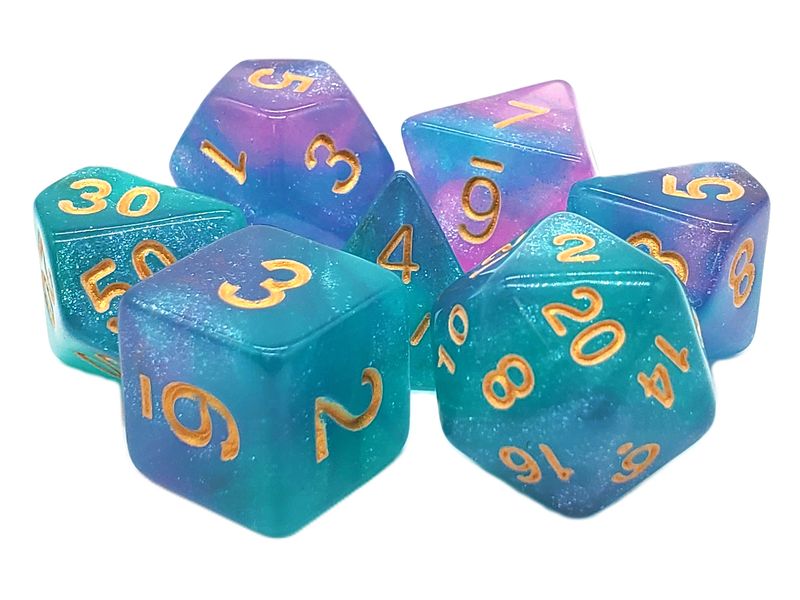 Old School 7 Piece DnD RPG Dice Set: Galaxy