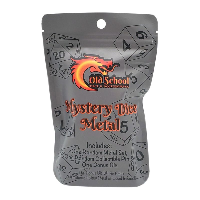 Mystery Dice - Metal: 7-Piece Metal Set &amp; Collectible Pin w/ Bonus Premium Dice