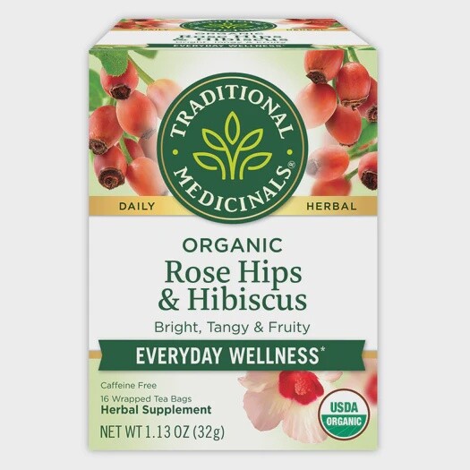 TRADITIONAL MEDICINALS , Rose Hips & Hibiscus Tea, BAG: 16 Tea Bags