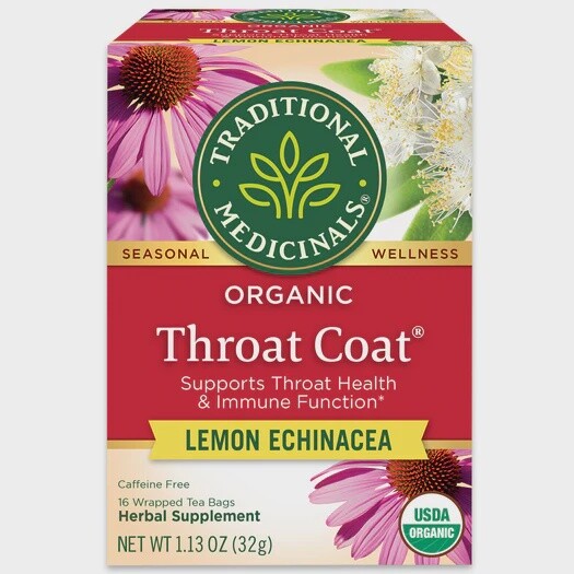 TRADITIONAL MEDICINALS , Throat Coat Lemon Echinacea Tea, BAG: 16 tea bags