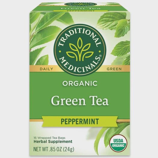 TRADITIONAL MEDICINALS , Green Tea Peppermint, BAG: 16 tea bags