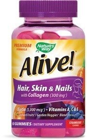 Natures Way , Alive!  Hair, Skin & Nails Gummies / 60 Ct, GUMMY: 60 gummies