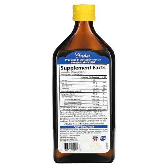 Carlson Laboratories , Norwegian, The Very Finest Fish Oil, Natural Lemon , 1,600 Mg