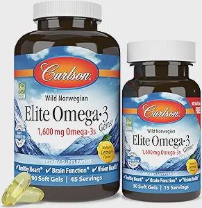 Carlson Laboratories , Wild Norwegian, Elite Omega-3 Gems, 1,600 Mg 90+30 Soft Gels