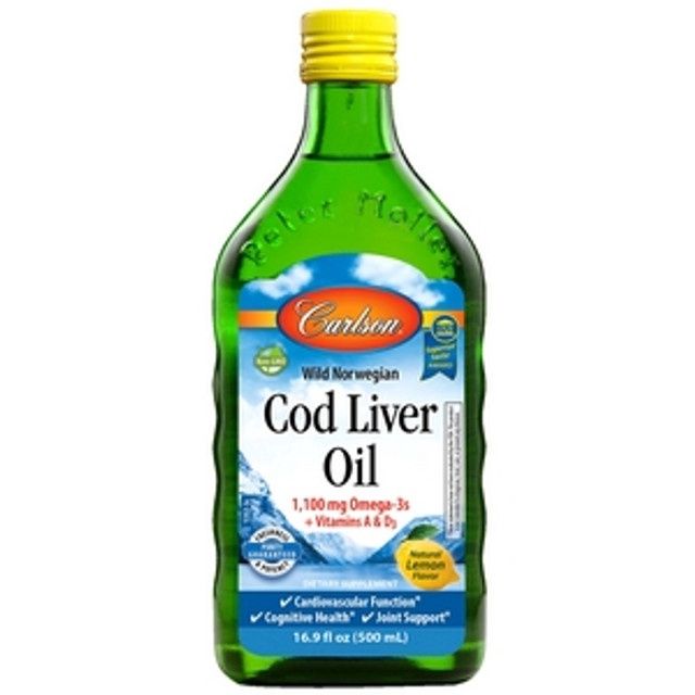 Carlson Lab, Cod Liver Oil 1,100 Mg Omega -3's + Vitamins A & D3 Lemon 16.9Oz