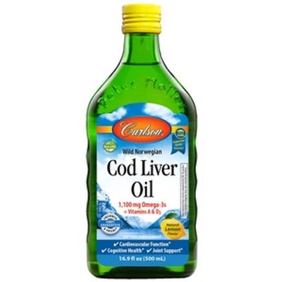 Carlson Lab, Cod Liver Oil 1,100 Mg Omega -3's + Vitamins A & D3 Lemon 16.9Oz
