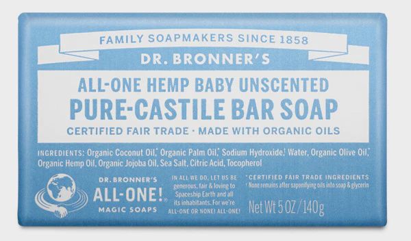 Dr Bronner , Pure Castile Soap Bar- Unscented