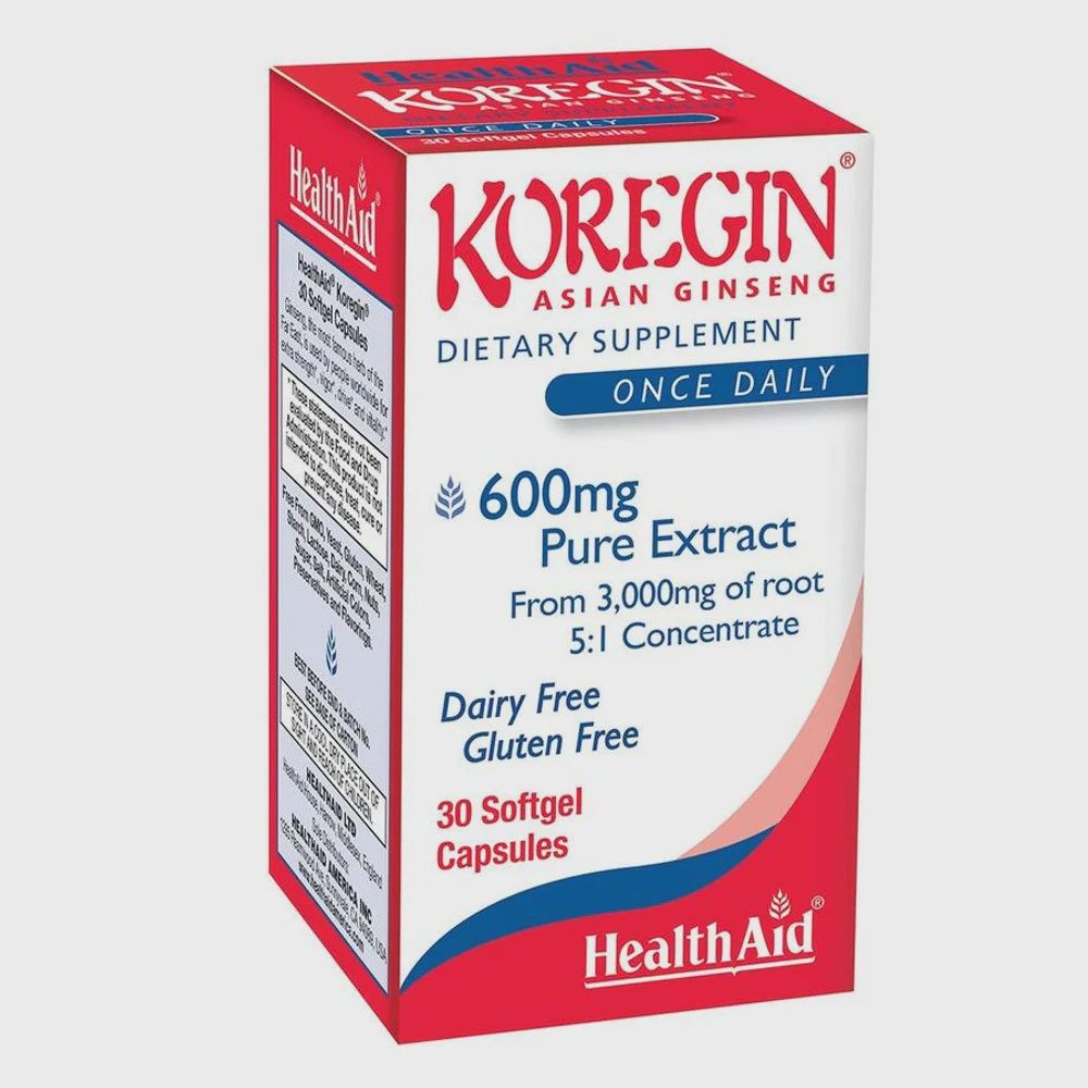 Health Aid, Koregin Asian Ginseng 600 Mg. 30 Softgel Caps