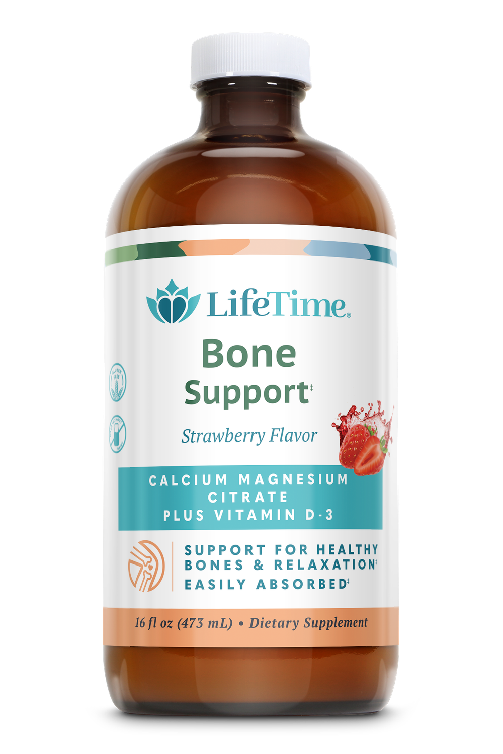 Lifetime , Lifetime, Bone Support, Calcium Magnesium Citrate Plus Vitamin D-3, Strawberry, 16 Oz