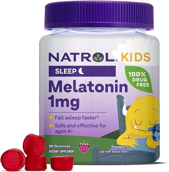 Natrol , Kids, Melatonin Gummies, Ages 4+, Raspberry, 1 Mg, 90 Gummies