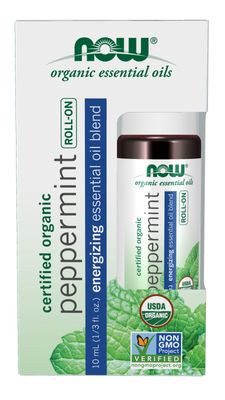 Now Essential Oils , Peppermint Essential Oil Blend, Organic Roll-On - 10 Ml