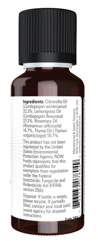 NOW Essential Oils, Bug Ban™ Blend, Bug-Repelling Essential Oil Blend for Inside and Outside Usage, Made with Pure Essential Oils, Vegan, Child Resistant Cap, 1-Ounce