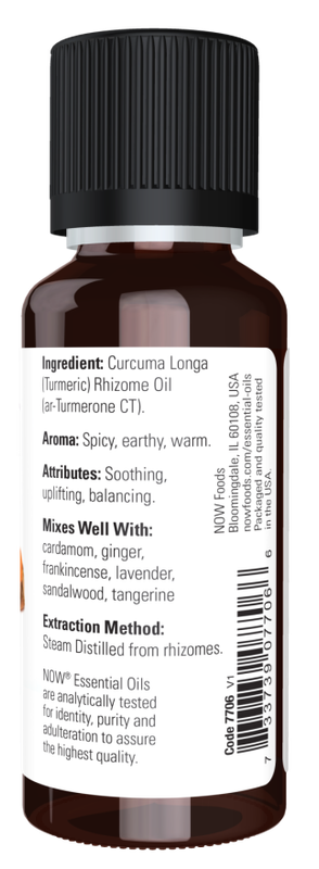 NOW Essential Oils, Turmeric Essential Oil, Soothing, Uplifting, Balancing, 100% Pure, Child-Resistant Cap, 1-Ounce