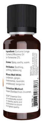NOW Essential Oils, Turmeric Essential Oil, Soothing, Uplifting, Balancing, 100% Pure, Child-Resistant Cap, 1-Ounce