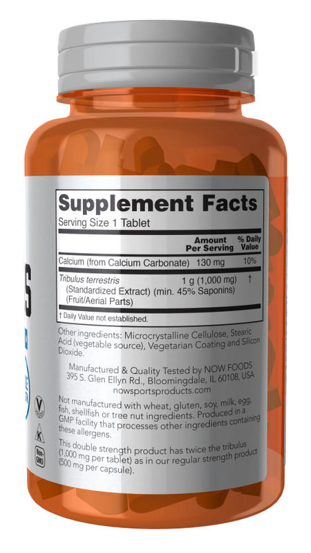 NOW Sports Nutrition, Tribulus (Tribulus terrestris) 1,000 mg, Double Strength, Men's Health, 90 Tablets