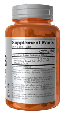 NOW Sports Nutrition, Tribulus (Tribulus terrestris) 1,000 mg, Double Strength, Men's Health, 90 Tablets