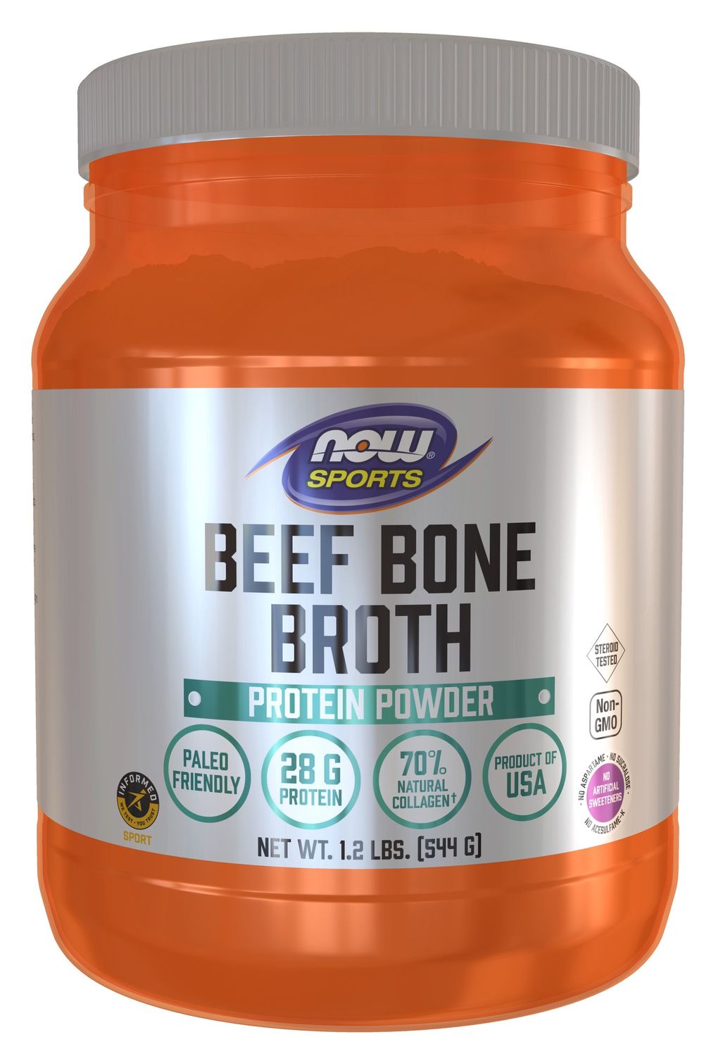 Now Sports , Bone Broth, Beef Powder - 1.2 Lbs.