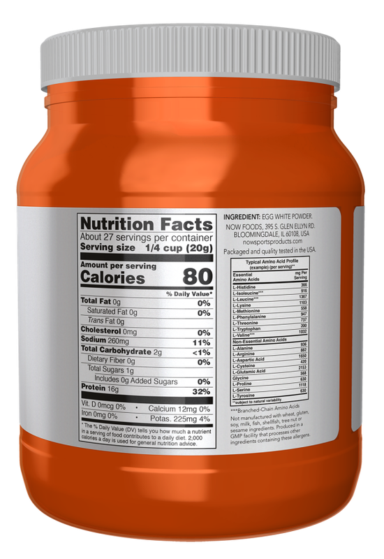 NOW Sports Nutrition, Egg White Protein, 16 g With BCAAs, Unflavored Powder, 1.2-Pound