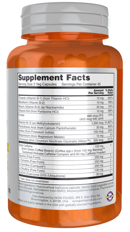 NOW Sports, Sustained Energy Energy Production* Mental Alertness* Sustained Release Caffeine With B Vitamins 90 Veg Capsules