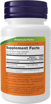 Now, Goldenseal Root 500mg 50 Vcaps