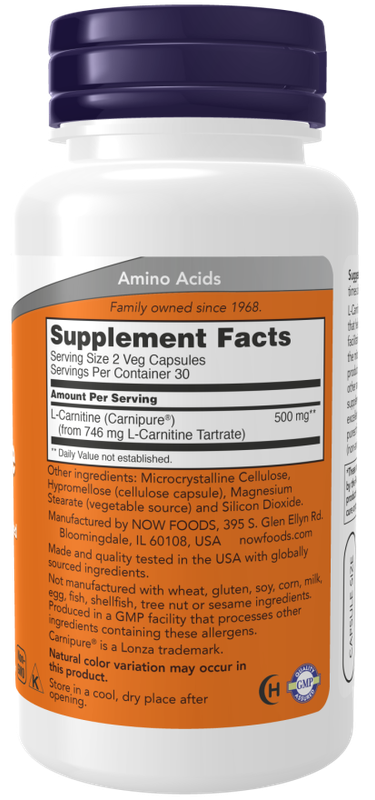Now Supplements , L-Carnitine 250 Mg - 60 Veg Capsules