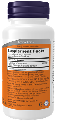 Now Supplements , L-Carnitine 250 Mg - 60 Veg Capsules