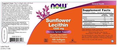 Now Supplements , Sunflower Lecithin 1200 Mg Soy-Free, Non-Gmo - 100 Softgels