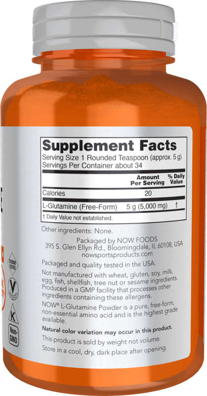 NOW Sports Nutrition, L-Glutamine Pure Powder, Nitrogen Transporter*, Amino Acid, 1-Pound