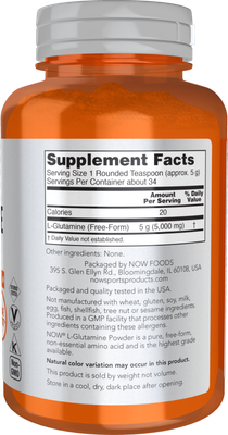NOW Sports Nutrition, L-Glutamine Pure Powder, Nitrogen Transporter*, Amino Acid, 1-Pound