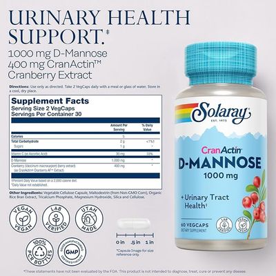 Solaray , Cranactin D-Mannose, Urinary Tract Health, 1,000 Mg, 60 Vegcaps