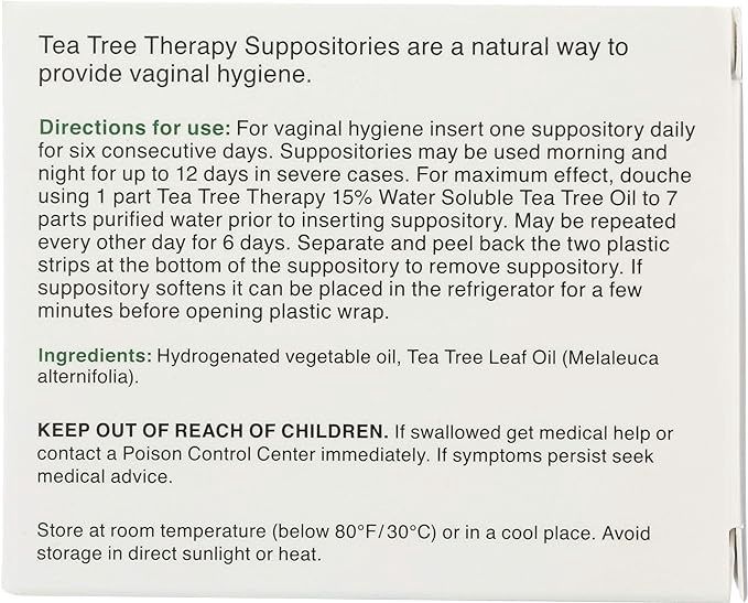 Tea Tree Therapy, Suppositories With Tea Tree Oil For Vaginal Hygiene, 6 Suppositories