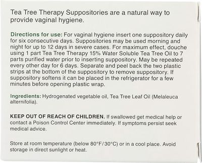 Tea Tree Therapy, Suppositories With Tea Tree Oil For Vaginal Hygiene, 6 Suppositories