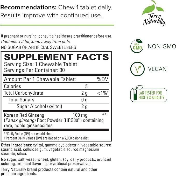 Terry Naturally, Red Ginseng Energy 30 Chewables