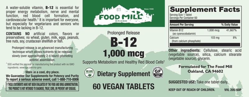 The Food Mill , B-12 1,000 Mcg Tabs Pr