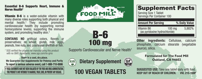 The Food Mill , B-6 100 Mg Veg Tabs