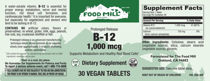 The Food Mill , B-12 1,000 Mcg Tabs Pr The Food Mill , B-12 1,000 Mcg Tabs Pr