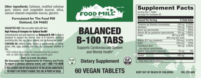 The Food Mill , Balanced B-100 Veg Tabs The Food Mill , Balanced B-100 Veg Tabs