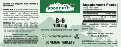 The Food Mill , B-6 100 Mg Veg Tabs