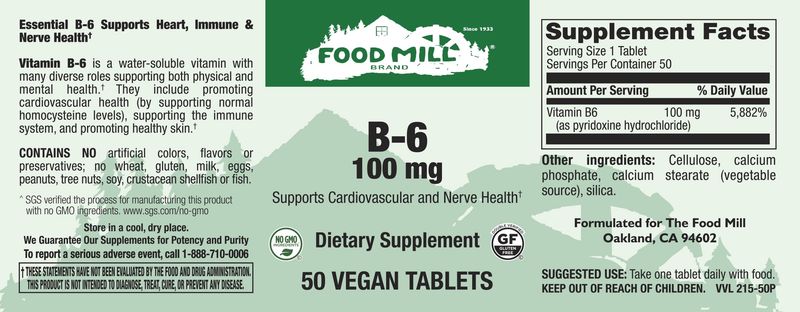 The Food Mill , B-6 100 Mg Veg Tabs
