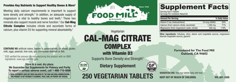 The Food Mill , Cal-Mag Citrate Complex With Vitamin D3 Veg Tabs
