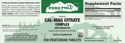The Food Mill , Cal-Mag Citrate Complex With Vitamin D3 Veg Tabs