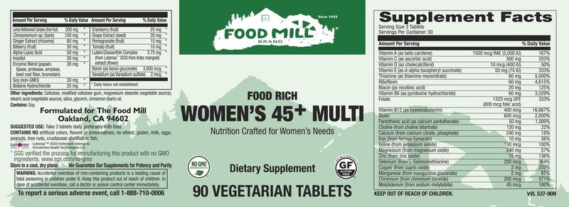 The Food Mill , Food Rich Women's 45+ Multi Veg Tabs