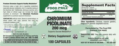 The Food Mill , Chromium Picolinate 200 Mcg Caps The Food Mill , Chromium Picolinate 200 Mcg Caps