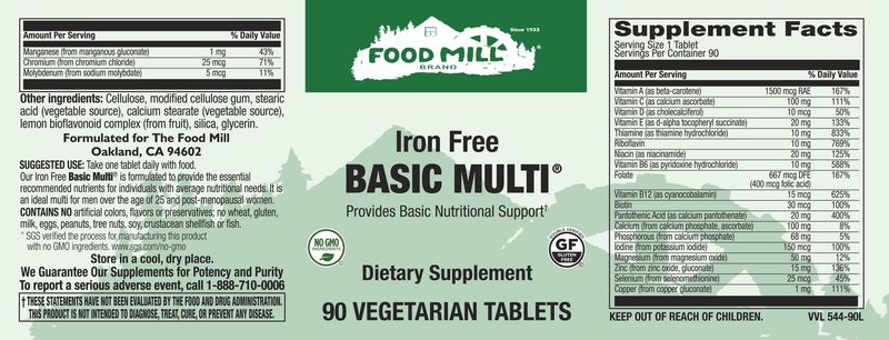The Food Mill , Iron Free Basic Multi Veg Tabs
