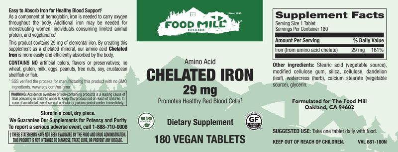 The Food Mill , Chelated Iron 29 Mg Veg Tabs