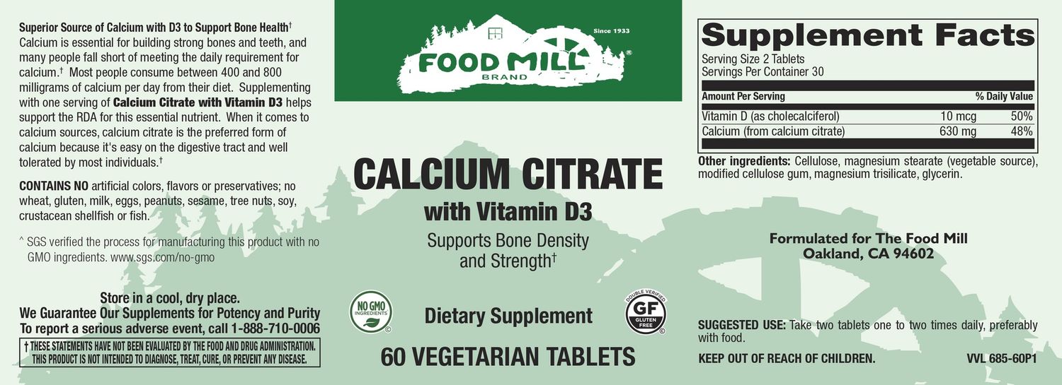 The Food Mill , Calcium Citrate With Vitamin D3 Veg Tabs