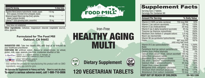 The Food Mill , Healthy Aging Multi Iron Free Veg Tabs