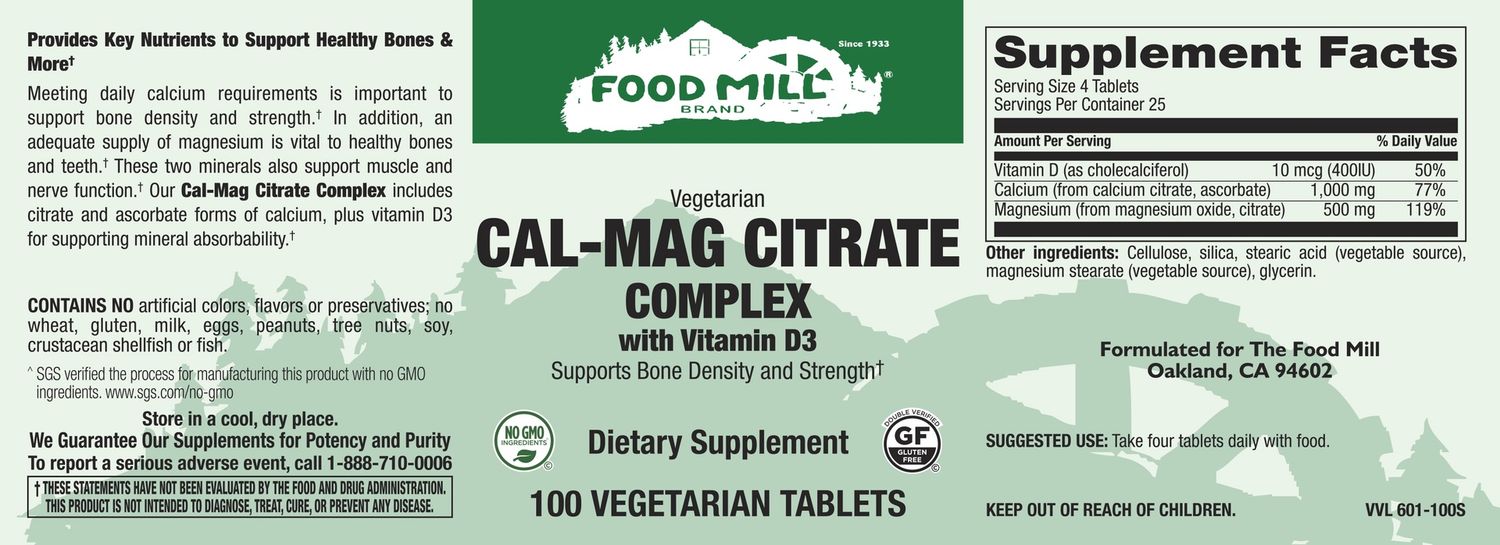 The Food Mill , Cal-Mag Citrate Complex With Vitamin D3 Veg Tabs